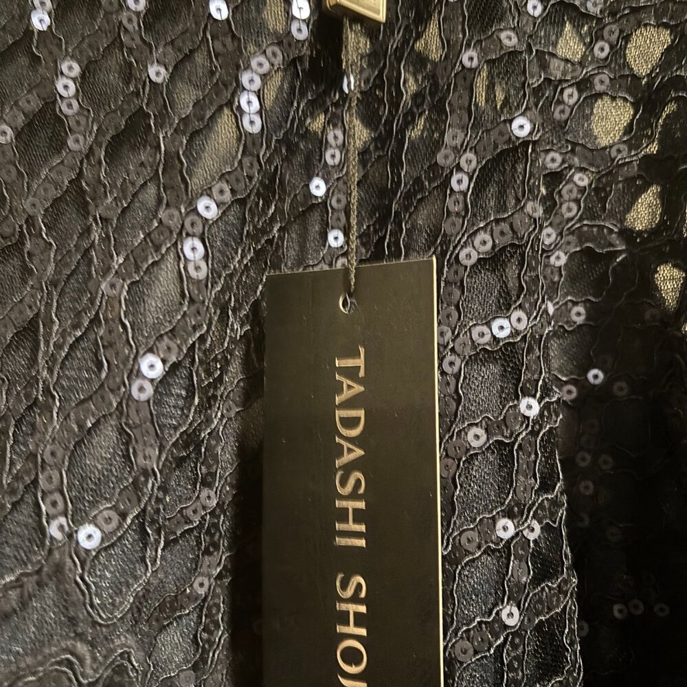 Tadashi Shoji Navy blue floral lace shimmering sequin Formal cover up/poncho - Picture 15 of 15